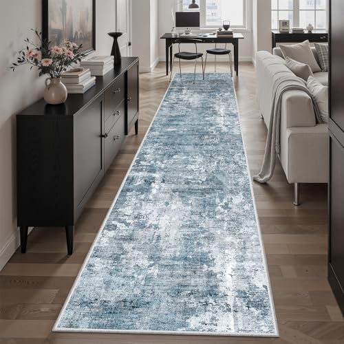 Abstract Runner Rug 2x10 Hallway Kitchen Runners Blue (Blue/Grey / 2' x 10' (Runner))