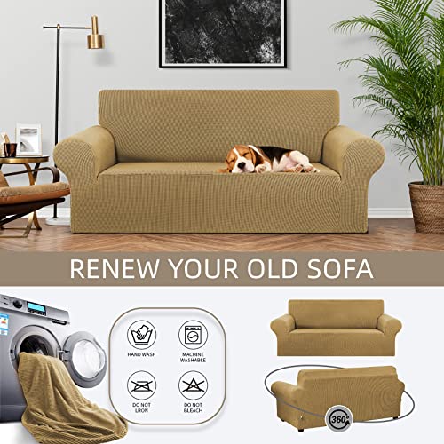 Stretch Loveseat Couch Cover (Tan / Medium)