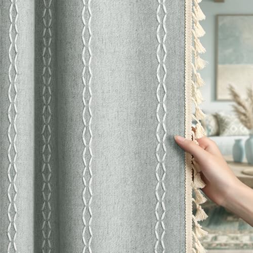 Teal 100% Boho Blackout Curtains 84 Inch 2 Panels with Tassels (Teal Green / 52"W x 84"L (Pack of 2))