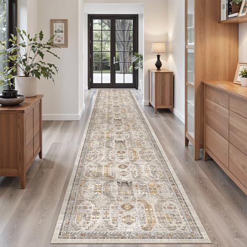 Hallway Runner Rug 2'6''x16' Kitchen Runners Vintage (Brown/Gold / 2'6" x 16' (Runner))