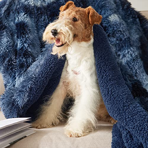 Faux Fur Fluffy Sherpa Fleece Bed Blanket Tie Dye Navy 108"x90" (05- Tie Dye Navy / King (108" X 90"))