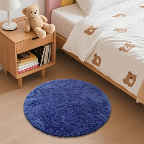 Navy Blue Round Rugs for Bedroom (2 Ft Round / Navy Blue)