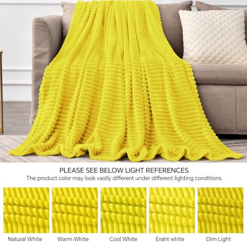 3D Ribbed Jacquard Yellow Fleece Twin Blanket for Bed (Yellow / Twin(60"x80"))