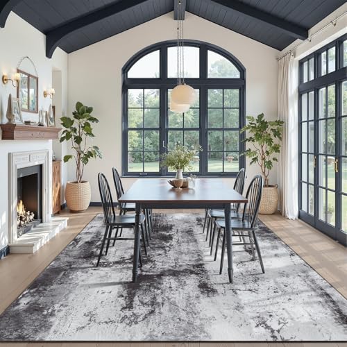 Abstract Area Rug Modern Washable Rug Soft Non Slip Rug Low Pile for Bedroom Living Room Dining Room Slate Grey 7x10 Feet (Slate Grey / 7' x 10' (Rectangular))