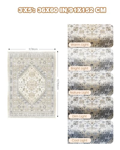 3x5 Washable Area Rug for Entryway Non Slip Kitchen Rugs (Beige / 3' x 5' (Rectangular))