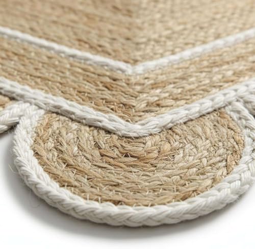 Scalloped Natural Jute Area Rug 6x9 Ft (Off White / 6' x 9' (Rectangular))