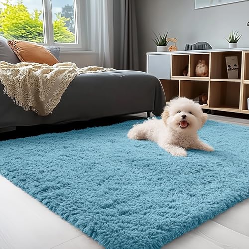 3x5 Machine Washable Small Bedside Rug (3x5 Ft / Slate Blue)