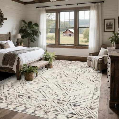 8x10 Washable Area Rugs for Living Room (8' x 10' (Rectangular) / Morocco-beige-black-brown)