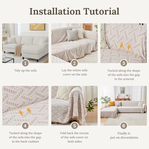 2 Piece Sectional Couch Cover for L Shape Sofa Khaki White XXL (Khaki White / XX-Large)