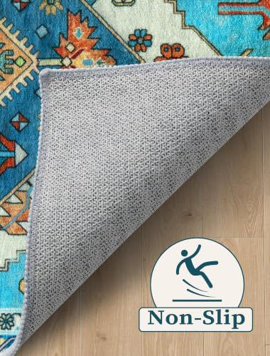 2'6"x10' Washable Non Slip Boho Runner Rug for Hallway (Blue/Multi / 2'6" x 10' (Runner))