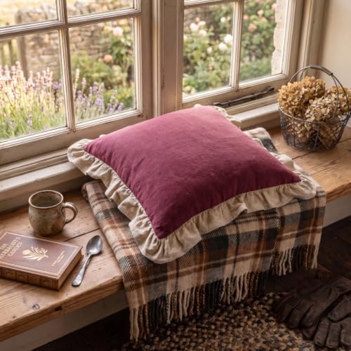 Vintage Red Linen Throw Pillow Covers (Coomburg Rose / 18" x 18" (Pack of 2))