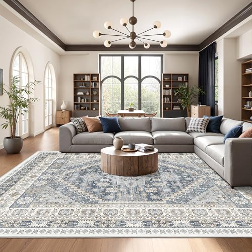 Washable Rugs 8x10 Area Rugs for Living Room (Blue/Beige / 8' x 10' (Rectangular))