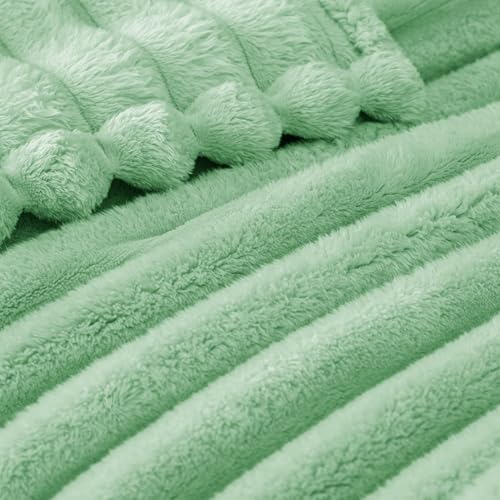 Striped Queen Size Fleece Blanket for Bed (Sage Green / Queen ( 90x90 IN ))