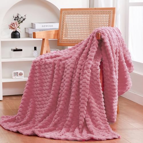 Dusty Pink Throw Blanket 90"×90" Gifts for Mom Fuzzy 3D Jacquard Decorative (Dusty Pink / 90"×90”)