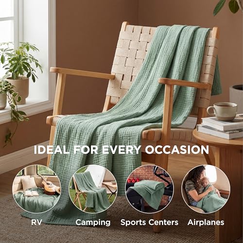 100% Cotton Muslin Blankets for Adults (03 - Sage Green / Throw XL (50" X 70"))