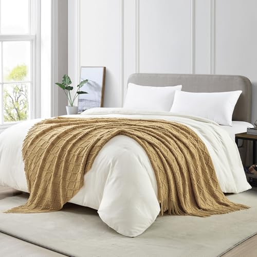 Mustard Throw Blanket 50 x70 Inch Jacquard Throw Knitted Blanket (Jacquard-mustard / 50"x70")