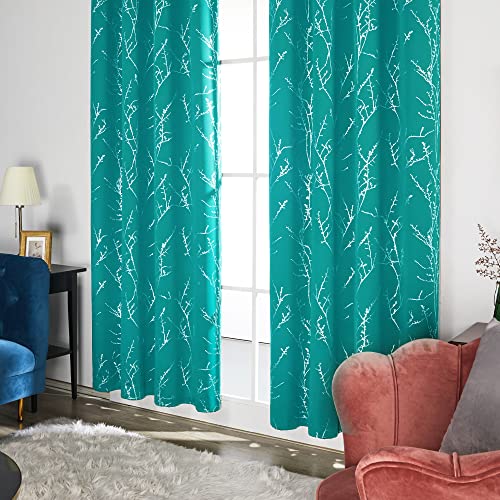 Living Room Curtains 84 Inches Long (Turquoise/Tree Branch / 42"W x 84"L (Pack of 2))