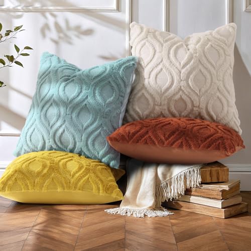 Faux Fur Plush Soft Beige Throw Pillow Covers 26x26 Set of 2 (26" x 26" (Pack of 2) / Beige)