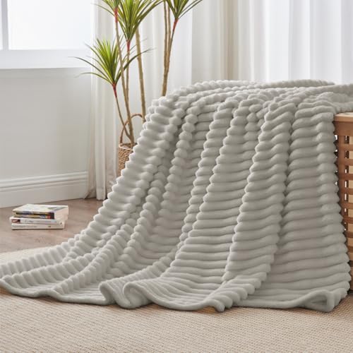 Ribbed Twin Blanket for Couch & Bed (Light Grey / Twin(60"x80"))