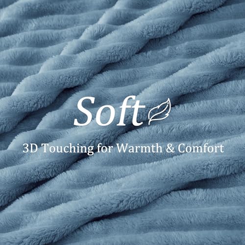 Ribbed King Size Blanket for Bed (Light Blue / King(108"x90"))