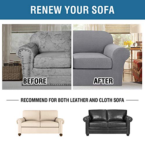 3 Piece Stretch Sofa Covers for 2 Cushion Loveseat Couch Covers for Living Room Sofa Slipcovers (Medium / Dove)