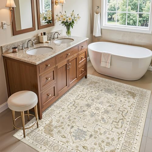 Washable Entry Rug 3x4 Area Rugs for Entryway Kitchen (Beige/Blue / 3' x 4' (Rectangular))