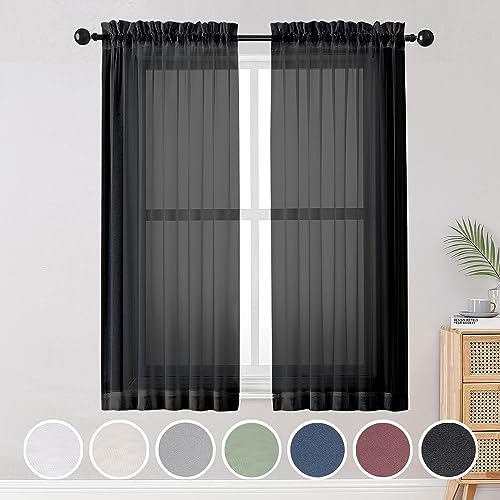 Black Sheer Curtains (Black / 42"W x 63"L (Pack of 2))