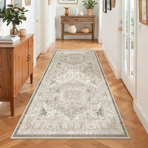 Washable Runner Rug 3x6 Runners for Hallways Non Slip (Ivory/Brown / 3' x 6' (Runner))