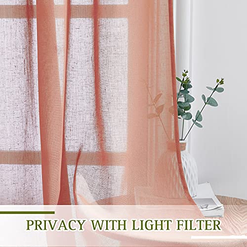 Linen Textured Semi Sheer Curtains for Large Windows (52"W x 108"L (Pack of 2) / Burnt Orange)