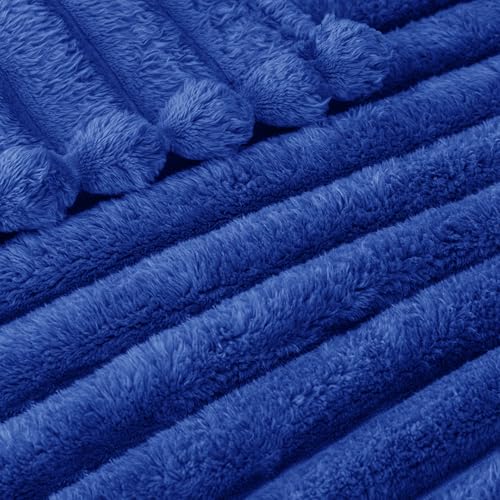 Striped Twin Size Fleece Blanket for Bed (Cobalt Blue / Twin ( 60x80 IN ))