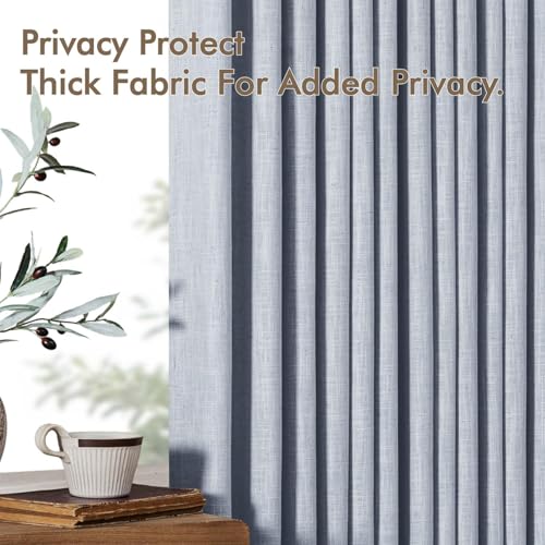 Pinch Pleated Linen Curtains 96 Inches Long 2 Panels Light Blue (Chambray Blue / 40"W x 96"L (Pack of 2))