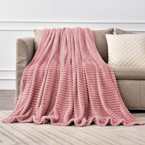 3D Ribbed Jacquard Pink Full Size Blankes for Bed (Dusty Pink / Full(84"x90"))