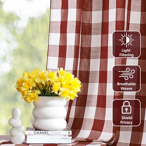Red White Buffalo Plaid Check Grommet Curtains 90 Inch Length (Red/White / 40"W x 90"L (Pack of 2))