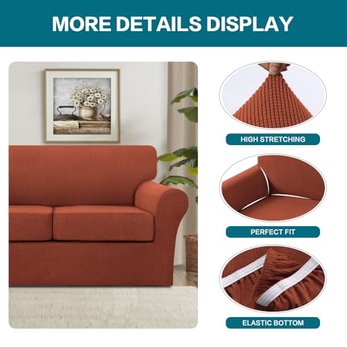 4 Piece Sofa Covers for 3 Cushion Couch Sofa Slipcover Soft Couch Cover for Dogs (XL Sofa (3 Cushion) / Rust)
