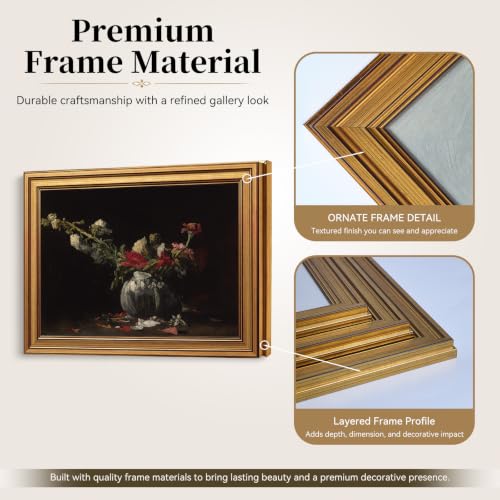 Fading Flowers Vintage Gold Framed Wall Art 8x10 inch (27-Dark floral / 8x10)