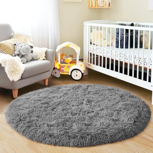 3'x3' Grey Round Rug for Bedroom (3' (Round) / Grey)