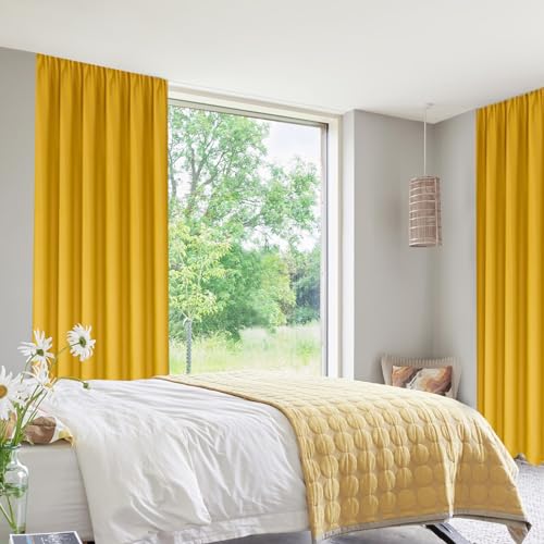 Blackout Curtains for Bedroom Living Room 42 x 72 Inch Long Yellow (Yellow / 42"W x 72"L (Pack of 2))