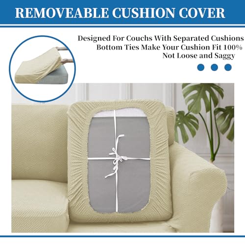 3 Piece Stretch Sofa Cover (71"-91"(2 Cushions) / Light Beige)