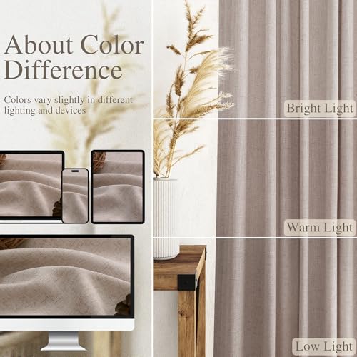 Oatmeal Linen Curtains 63 Inches Length 2 Panels Set for Living Room Back Tab Pocket Light Filtering Semi Sheer Drapes Modern Farmhouse Boho Cotton Linen Textured Window Curtain 52X63 (52"W x 63"L (Pack of 2) / Oatmeal)