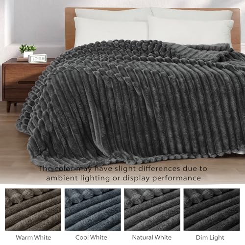 Striped King Size Fleece Blanket for Bed (Dark Grey / King ( 90x104 IN ))