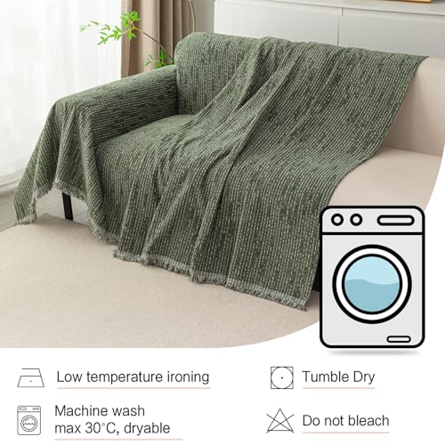 Loveseat Cover Moss Green Couch Cover Sectional Couch Covers for 2 Cushion Couch Sofa Thick Universal Chenille Sofa Cover with Tassel Durable Furniture Protector for Dogs 91" x 118" (91" x 118" / 9# Lines Moss Green)