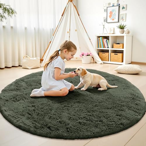 Olive Green Round Rugs for Bedroom (7 Ft Round / Olive Green)