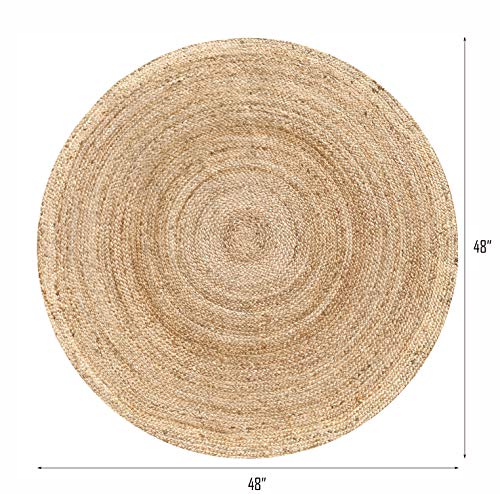 Jute Braided Woven Area Rug 4 Feet Round (4' Round / Natural)