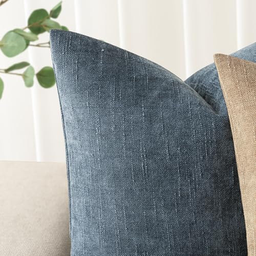 Solid Textured Chenille Throw Pillow Covers 26x26 Inch (26" x 26" (Pack of 2) / Blue Fusion)