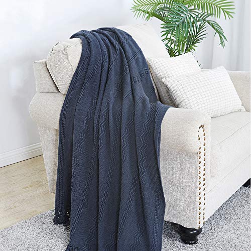Navy Throw Blanket 60x80 Inch Boho Knitted Soft Throw Sofa Blanket (Navy / 60"x80")