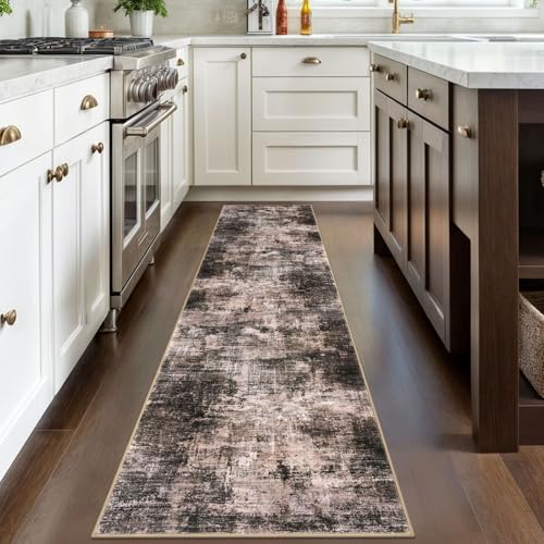Abstract Runner Rug 2x8 Ft Washable Runners for Hallways (Brown/Rust / 2' x 8' (Rectangular))