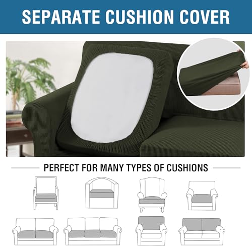 4 Piece Stretch Sofa Covers for 3 Cushion Couch Covers for Living Room Furniture (Large / Olive)