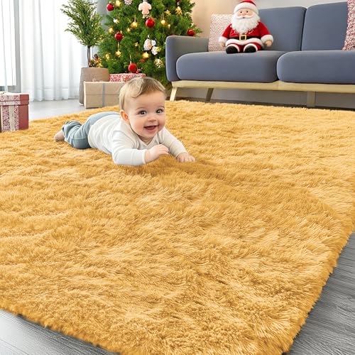Area Rugs for Living Room Bedroom (4x5.9 Ft / Mustard Yellow)