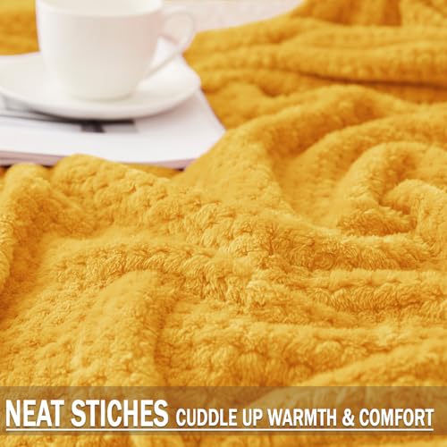 Large Waffle Fleece Throw Blanket for Couch (Mustard / 50x70 in)