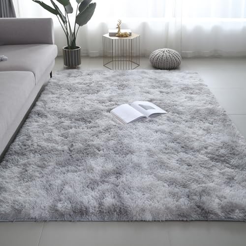 Shag Area Rugs for Bedroom Living Room (Mottling Grey / 4' x 6' (Rectangular))